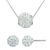Clear Crystal Rondelle Sterling Silver Necklace and Earring Set