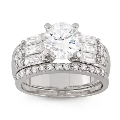 Womens 1 CT. Cubic Zirconia Sterling Silver Round Bridal Set