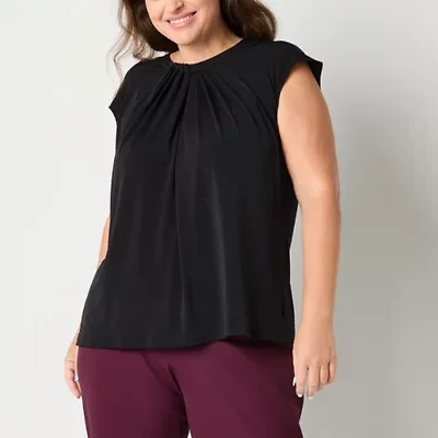 Liz Claiborne Womens Round Neck Sleeveless Plus Blouse