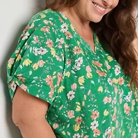 Liz Claiborne Womens V Neck Short Sleeve Plus Blouse