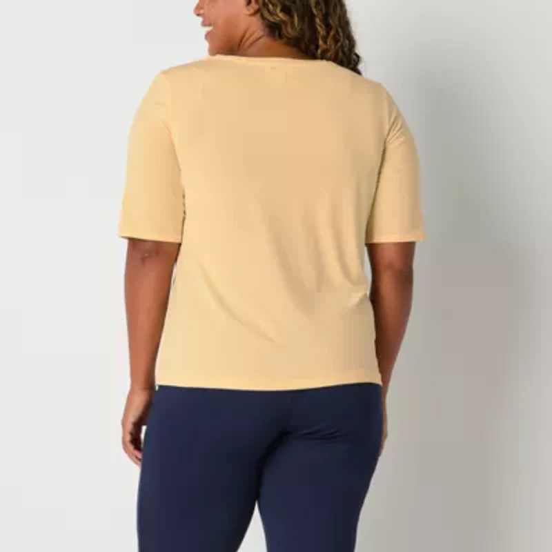 Liz Claiborne Womens Keyhole Neck Elbow Sleeve Blouse
