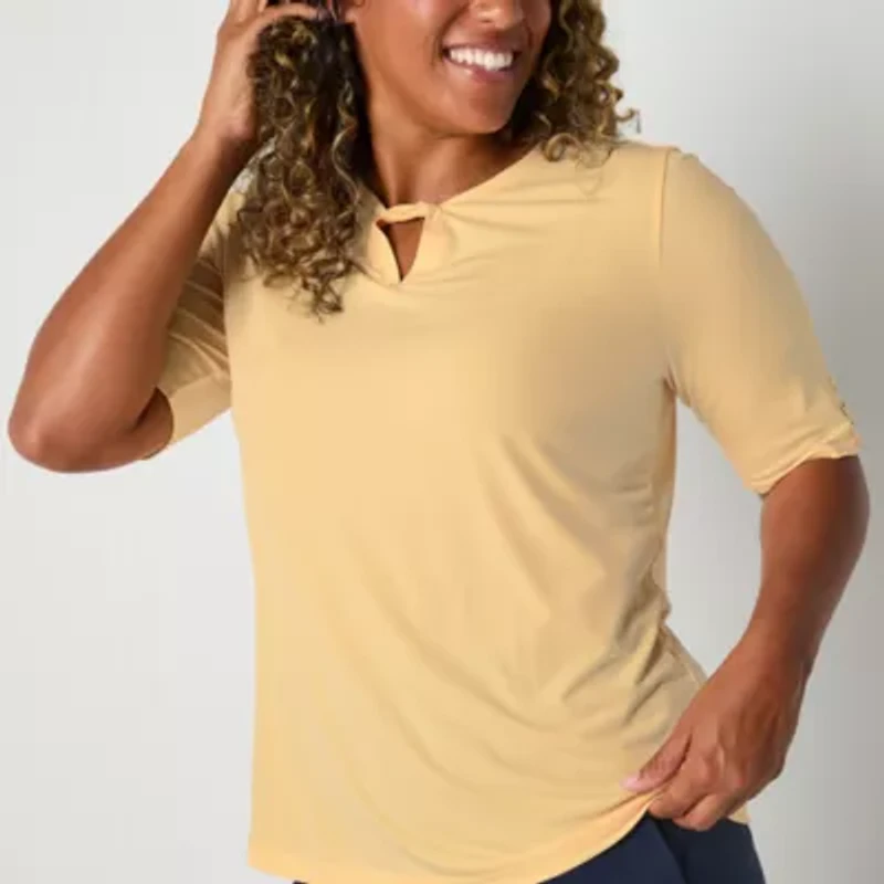 Liz Claiborne Womens Keyhole Neck Elbow Sleeve Blouse