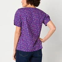 Liz Claiborne Womens V Neck Short Sleeve Blouse
