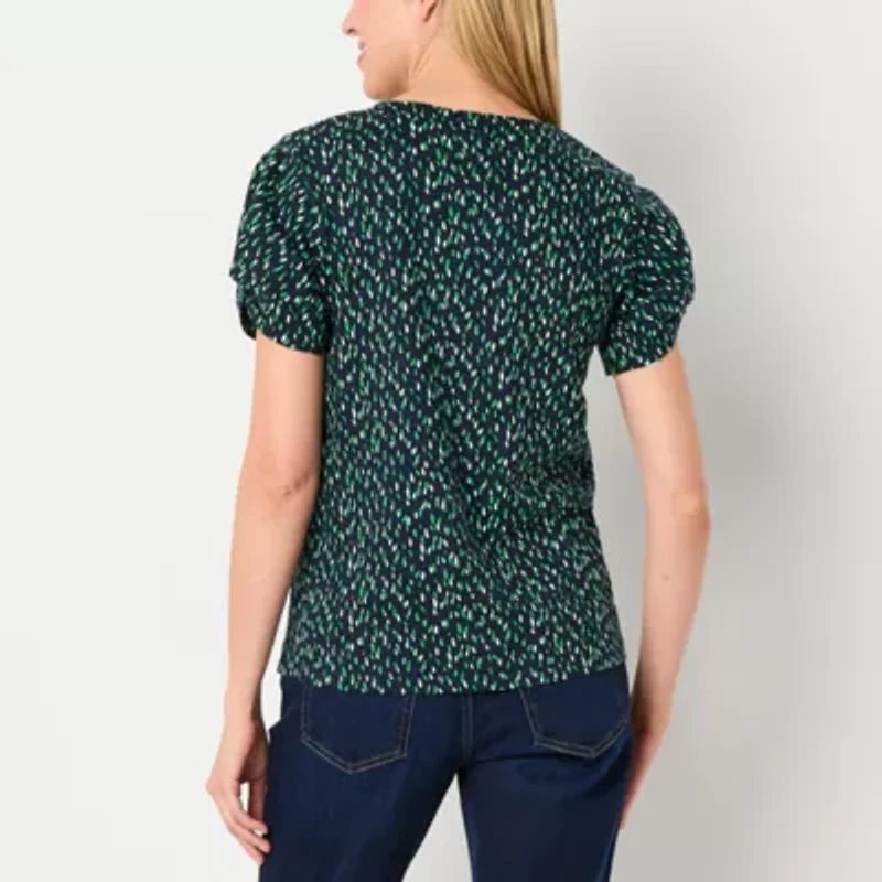 Liz Claiborne Womens V Neck Short Sleeve Blouse