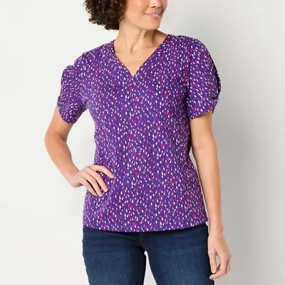 Liz Claiborne Womens V Neck Short Sleeve Blouse
