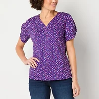 Liz Claiborne Womens V Neck Short Sleeve Blouse