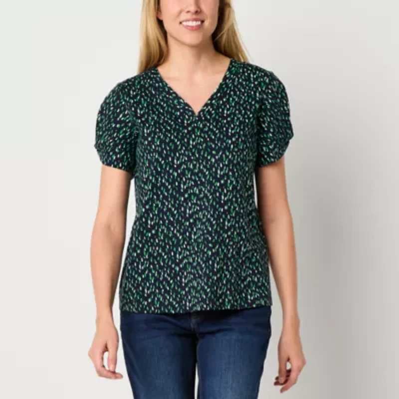 Liz Claiborne Womens V Neck Short Sleeve Blouse