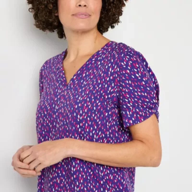 Liz Claiborne Womens V Neck Short Sleeve Blouse