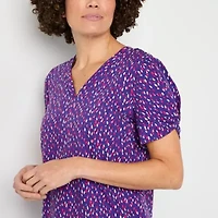Liz Claiborne Womens V Neck Short Sleeve Blouse
