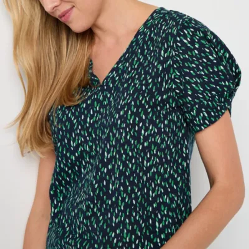 Liz Claiborne Womens V Neck Short Sleeve Blouse