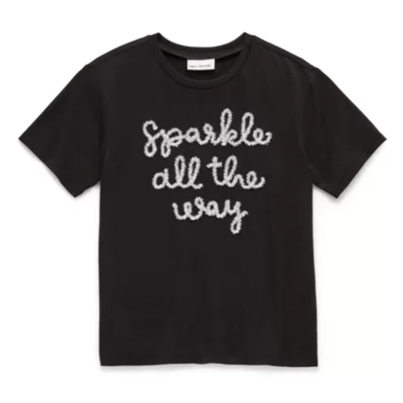 Jingle Ball Girls Juniors Round Neck Short Sleeve Graphic T-Shirt