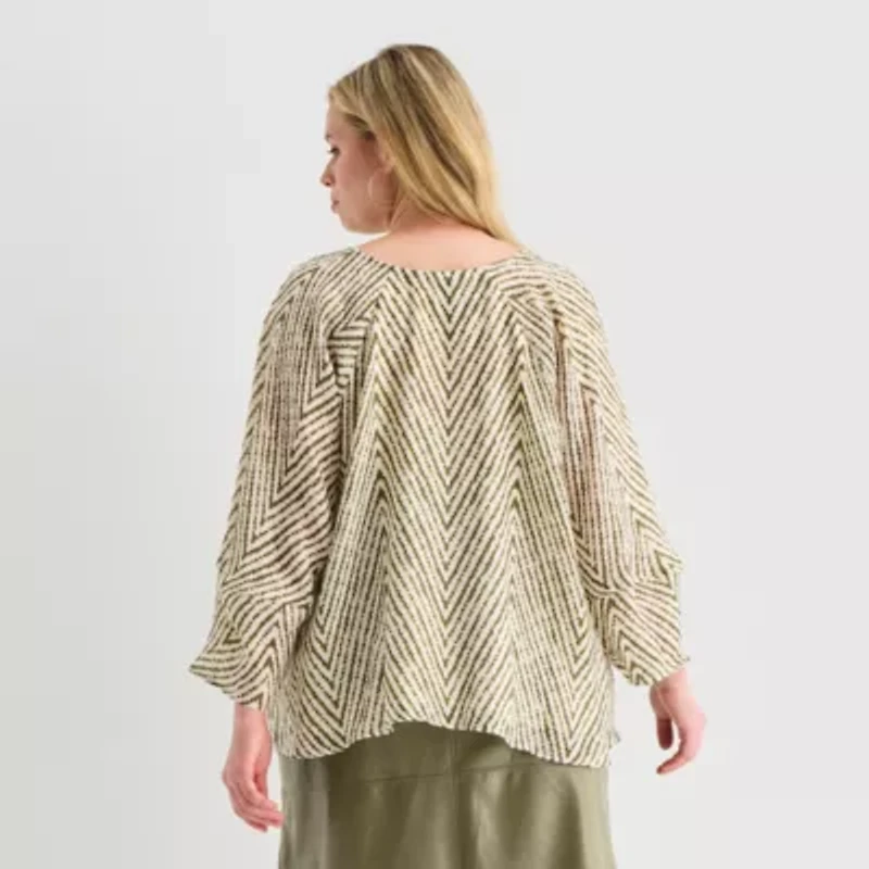 Worthington Womens Plus V Neck Long Sleeve Blouse