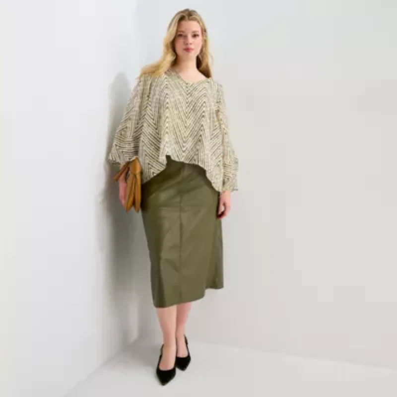 Worthington Womens Plus V Neck Long Sleeve Blouse