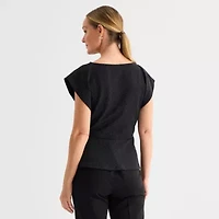 Liz Claiborne Womens Round Neck Short Sleeve Peplum Top