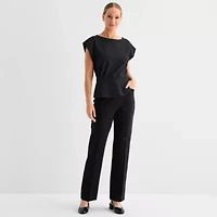 Liz Claiborne Womens Round Neck Short Sleeve Peplum Top