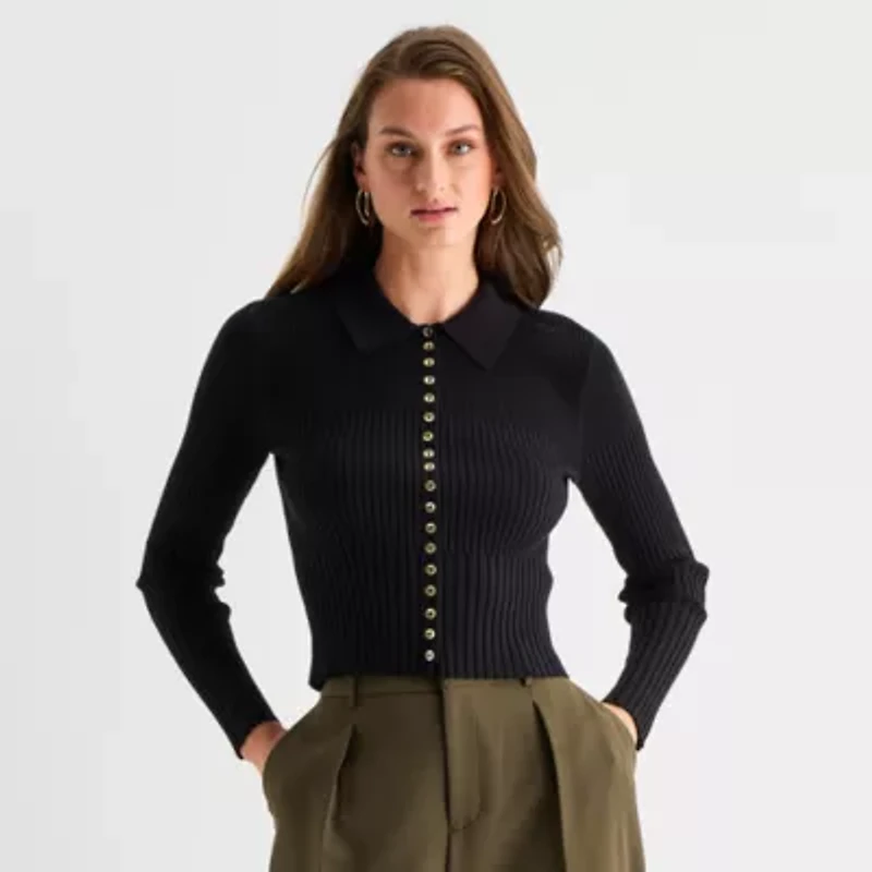 Worthington Womens Long Sleeve Button Cardigan