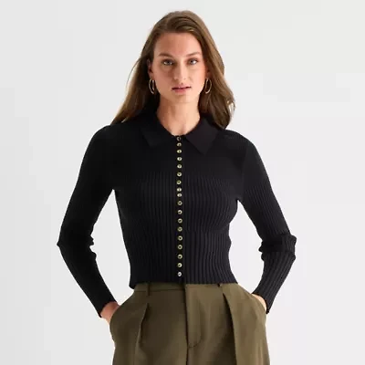 Worthington Womens Long Sleeve Button Cardigan
