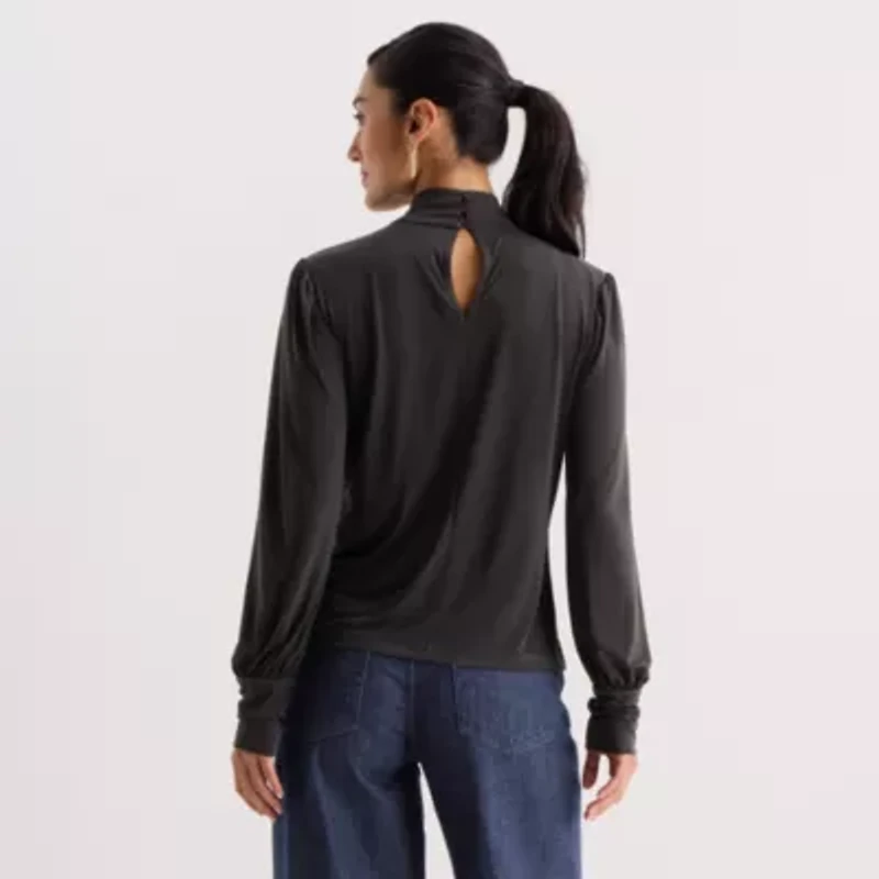 Worthington Womens Mock Neck Long Sleeve Blouse