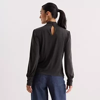 Worthington Womens Mock Neck Long Sleeve Blouse