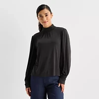 Worthington Womens Mock Neck Long Sleeve Blouse