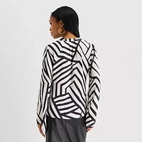 Worthington Womens Henley Neck Long Sleeve Satin Blouse