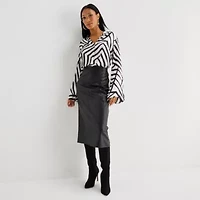 Worthington Womens Henley Neck Long Sleeve Satin Blouse