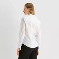 Worthington Womens Cuffed Long Sleeve Regular Fit Poplin Button-Down Shirt