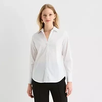 Worthington Womens Cuffed Long Sleeve Regular Fit Poplin Button-Down Shirt