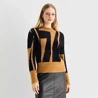 Worthington Womens Mock Neck Long Sleeve Geometric Pullover Sweater