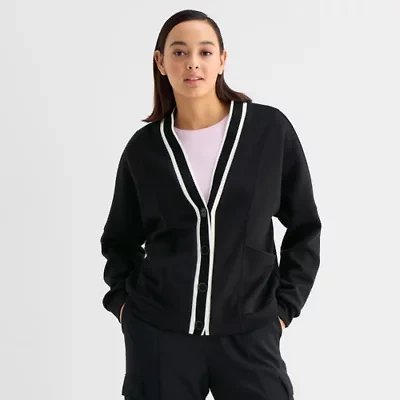 Stylus Womens Y Neck Long Sleeve Button Cardigan