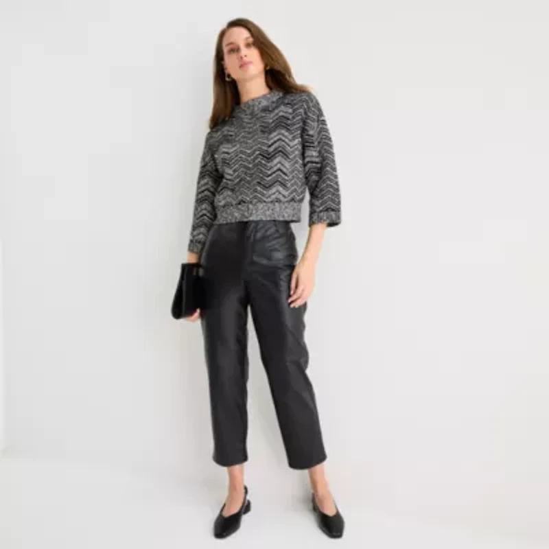 Worthington Womens Crew Neck Long Sleeve Pullover Sweater