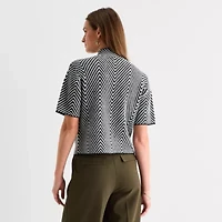 Worthington Womens Mock Neck Short Sleeve Pullover Sweater