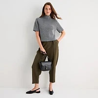 Worthington Womens Mock Neck Short Sleeve Pullover Sweater