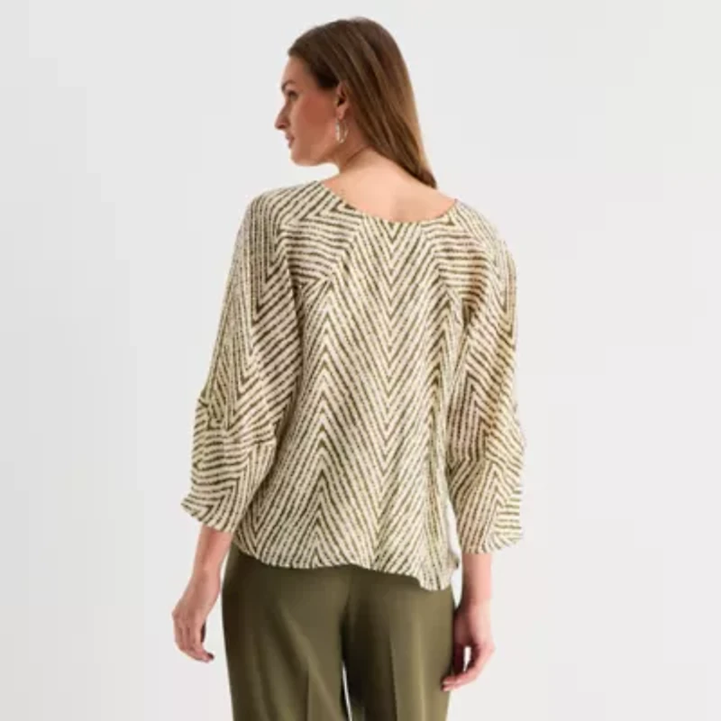 Worthington Womens V Neck Long Sleeve Blouse