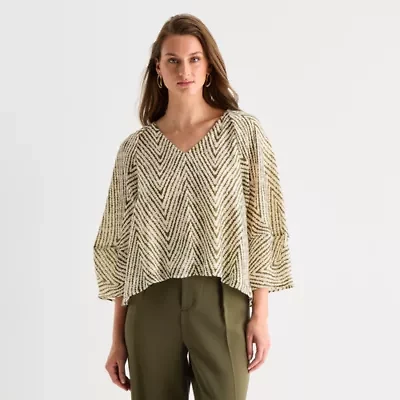 Worthington Womens V Neck Long Sleeve Blouse