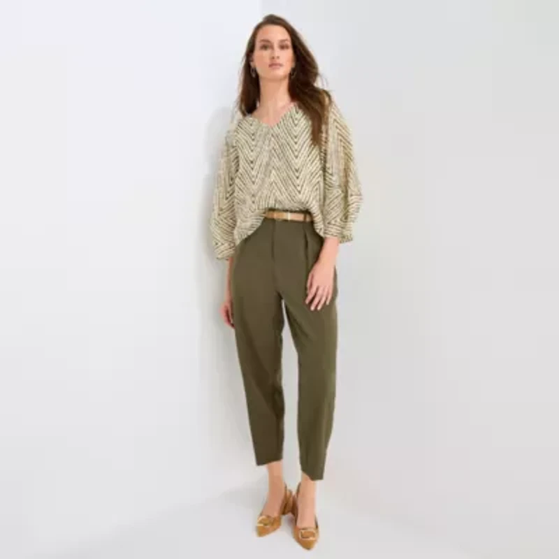 Worthington Womens V Neck Long Sleeve Blouse