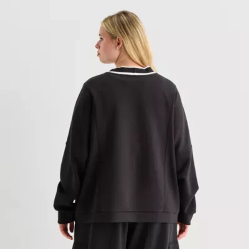 Stylus Womens Plus Y Neck Long Sleeve Button Cardigan