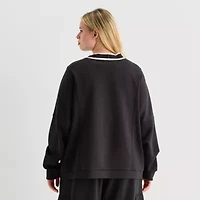 Stylus Womens Plus Y Neck Long Sleeve Button Cardigan