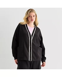 Stylus Womens Plus Y Neck Long Sleeve Button Cardigan