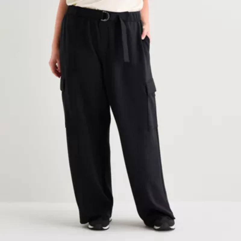 Stylus Womens Plus Wide Leg High Rise Cargo Pant