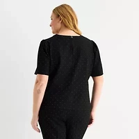 Liz Claiborne Womens Plus Crew Neck Short Sleeve Blouse