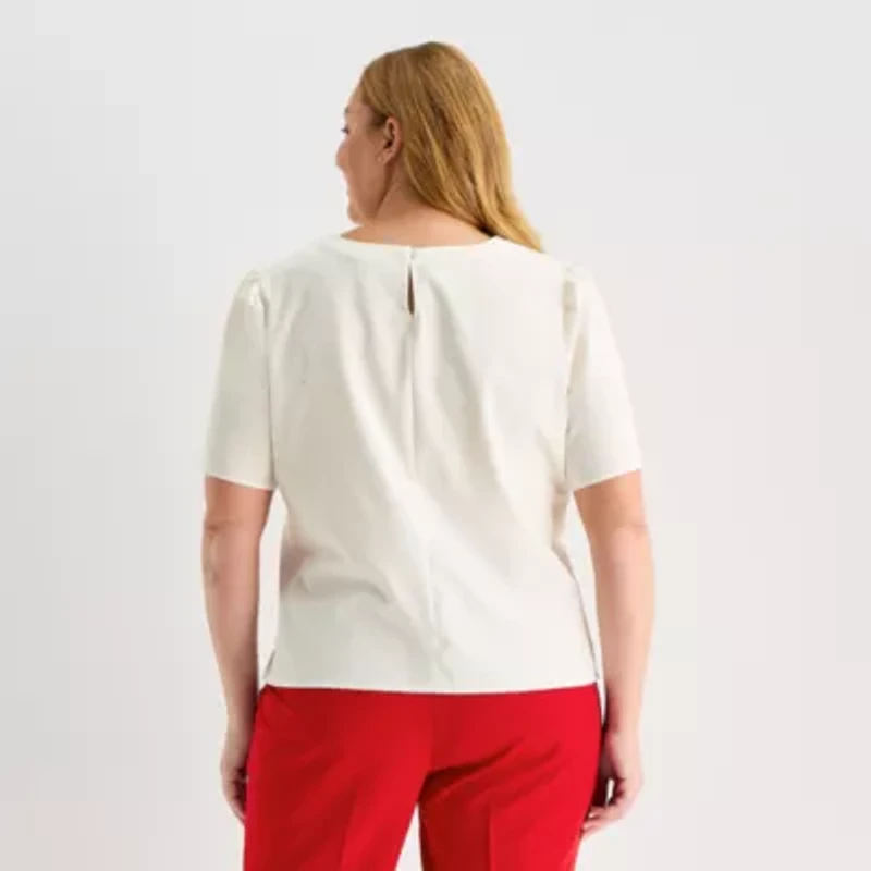 Liz Claiborne Womens Plus Crew Neck Short Sleeve Blouse