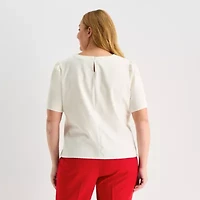 Liz Claiborne Womens Plus Crew Neck Short Sleeve Blouse