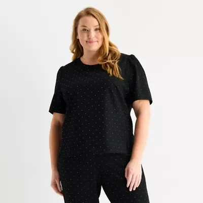 Liz Claiborne Womens Plus Crew Neck Short Sleeve Blouse