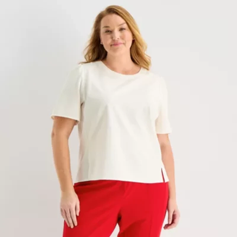 Liz Claiborne Womens Plus Crew Neck Short Sleeve Blouse