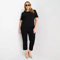 Liz Claiborne Womens Plus Crew Neck Short Sleeve Blouse