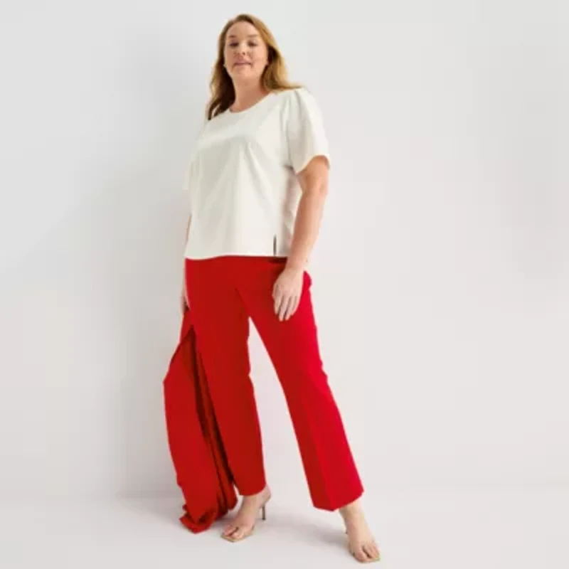 Liz Claiborne Womens Plus Crew Neck Short Sleeve Blouse