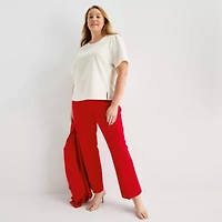 Liz Claiborne Womens Plus Crew Neck Short Sleeve Blouse