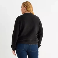 Liz Claiborne Plus Womens Crew Neck Long Sleeve Pullover Sweater