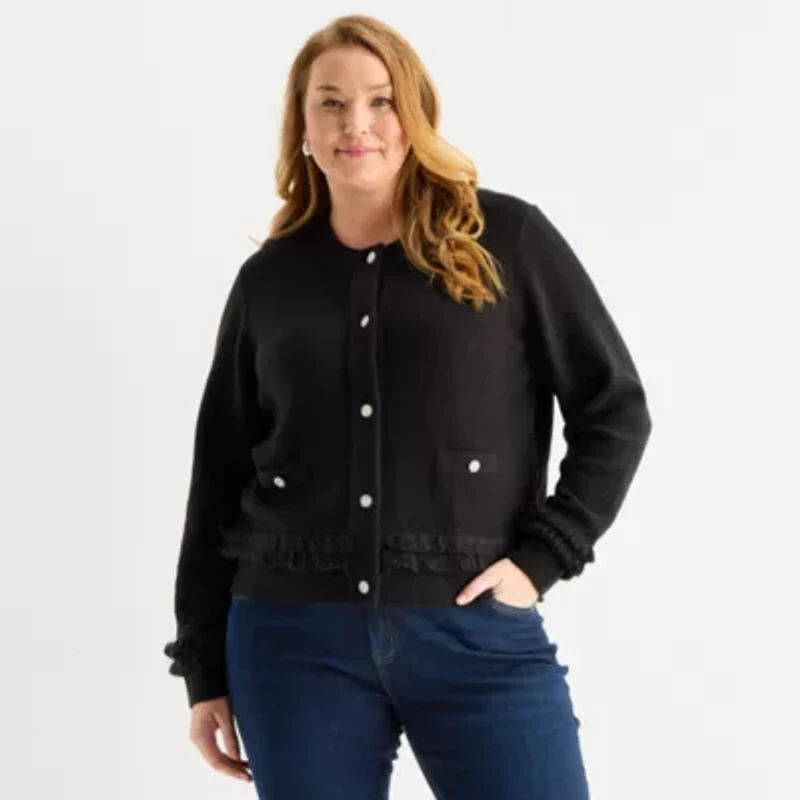 Liz Claiborne Plus Womens Crew Neck Long Sleeve Pullover Sweater